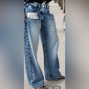 Flamingo Pocket Detail Wide Leg Low Waist Jeans Size Medium NWT